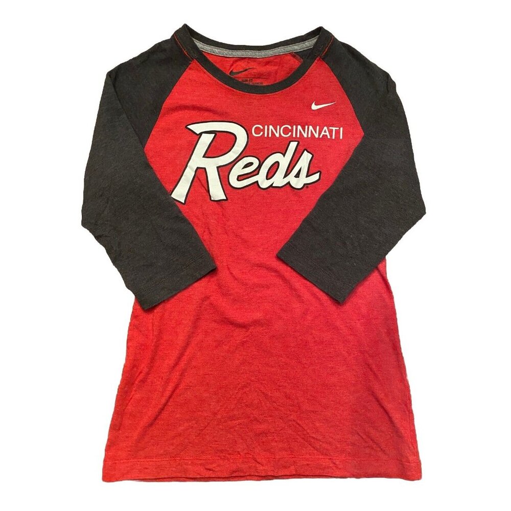 VTG Women’s Nike Cincinnati Reds Slim Fit 3/4 Sleeve Jersey Shirt S Redlegs